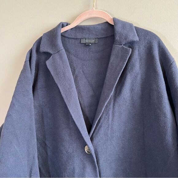 ✨ Ann Taylor Women’s Navy Blue Sweater Blazer XXL - Picture 2 of 11